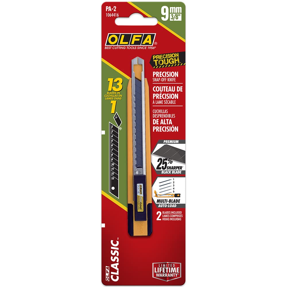 OLFA PA-2 9mm Precision Utility Knife – Auto-Lock Dual-Blade Cartridge, Multi-Purpose Snap-Off CutterMulti-Purpose Cutterurpose Retractable Precision Knife w/Snap-Off Blades & Auto Blade Loader, Replacement Blades: Any OLFA 9mm Blade