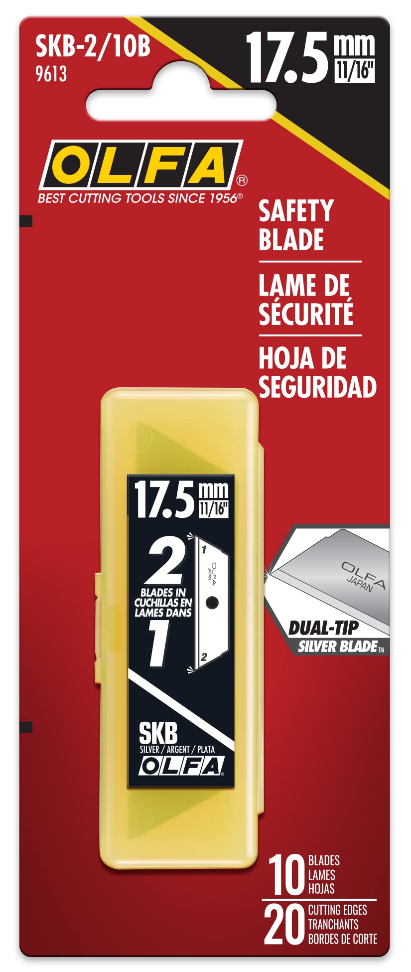 OLFA SKB-2/10B Dual Edge Safety Knife Blades – 10-Pack Trapezoid Carbon Steel Replacements for SK-4, SK-9 & UTC-1